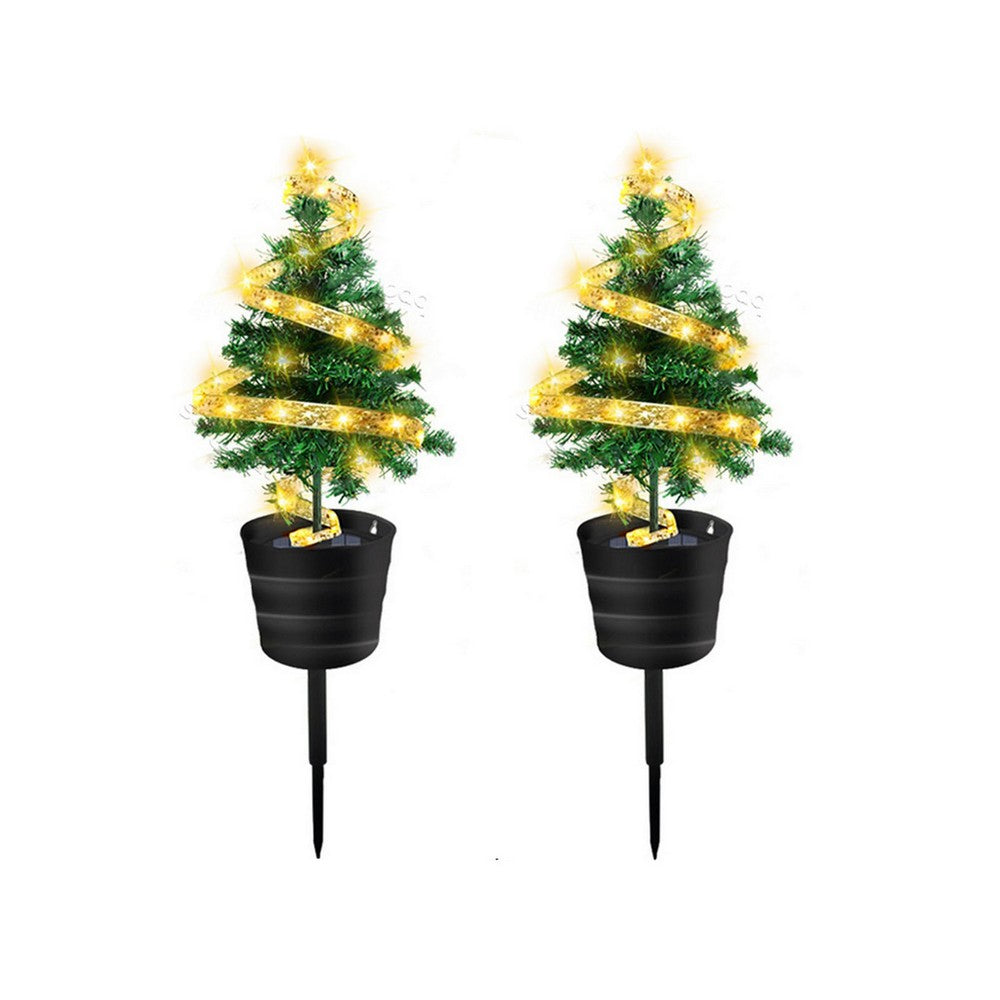 2x Solar Christmas Tree Light Garden Lights Tabletop Christmas Decor Warm White