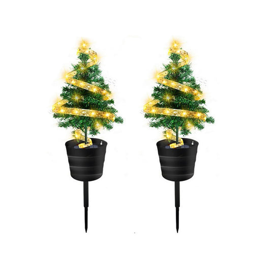 2x Solar Christmas Tree Light Garden Lights Tabletop Christmas Decor Warm White