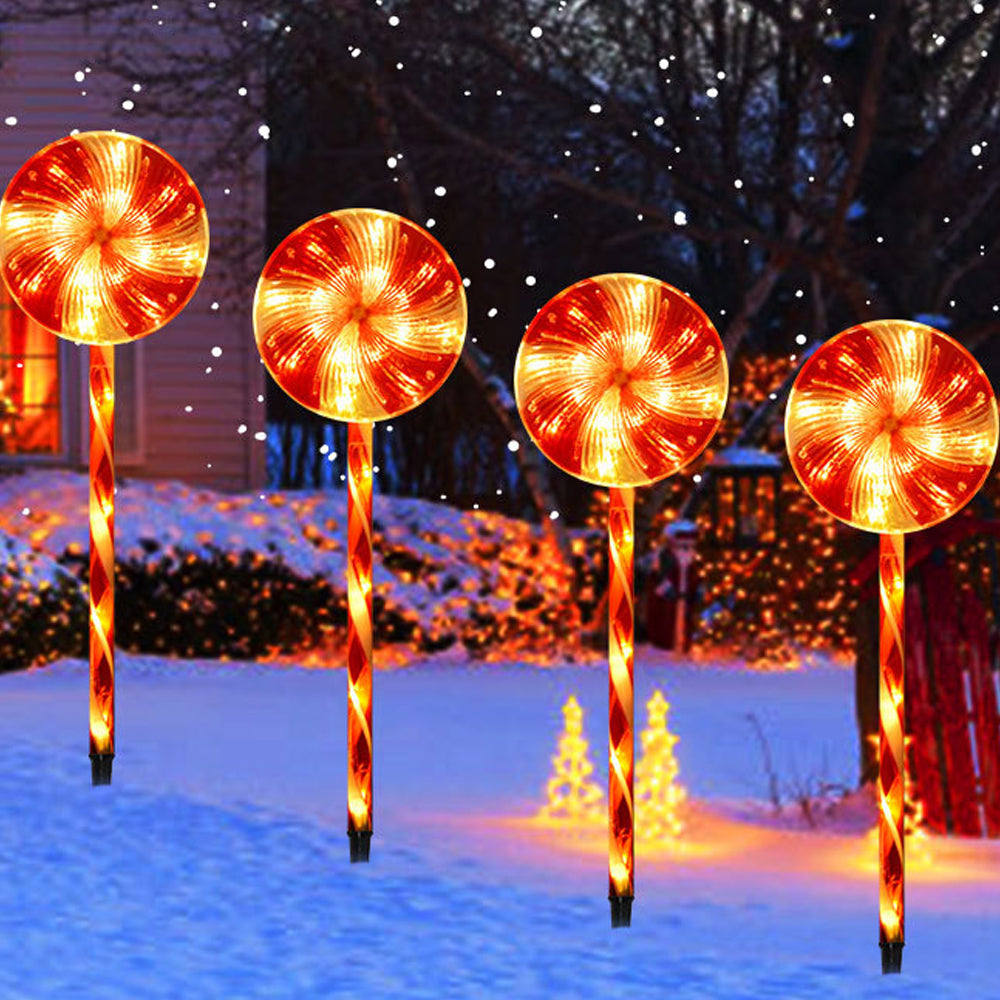4pcs Solar Lollipops Candy Cane Light Christmas Lawn Light