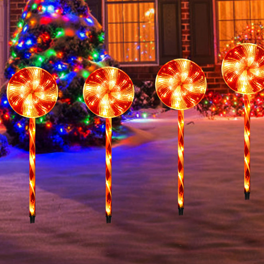 4pcs Solar Lollipops Candy Cane Light Christmas Lawn Light