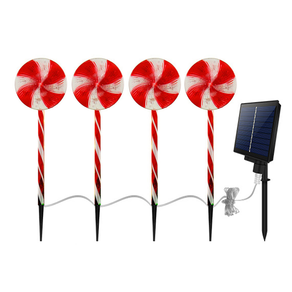 4pcs Solar Lollipops Candy Cane Light Christmas Lawn Light