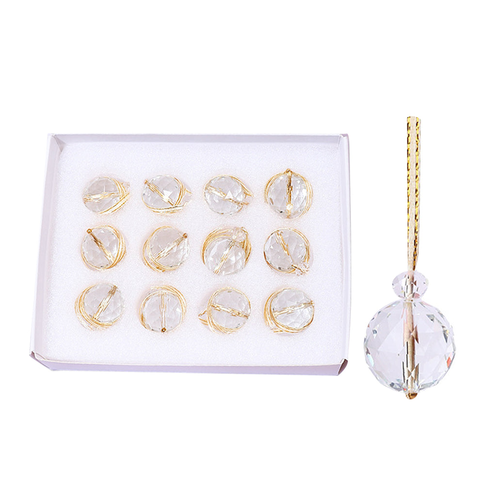 12x Clear Glass Christmas Balls Ornaments Mini Xmas Tree Decorations White