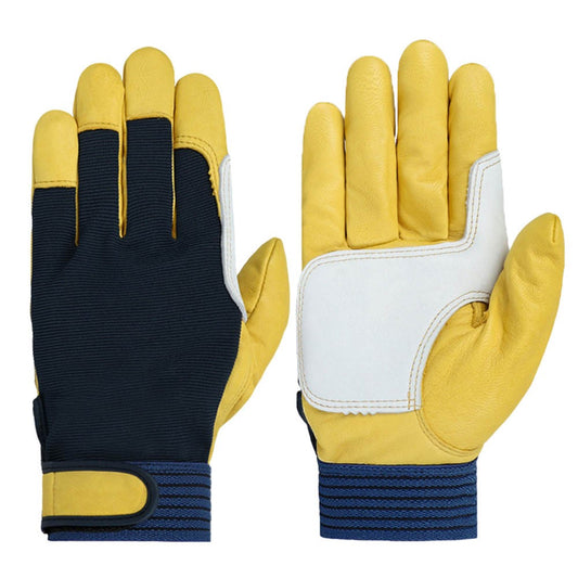 Pair of Genuine Leather Gardening Gloves Outdoor Protective Garden Work Gloves Yellow M