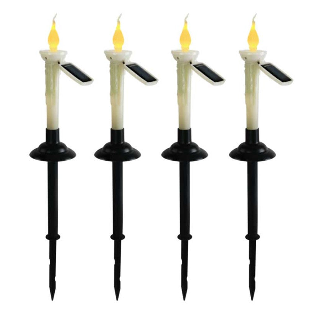 4x Solar Taper Candle Light Rechargeable Flickering Tapered Candlesticks Outdoor