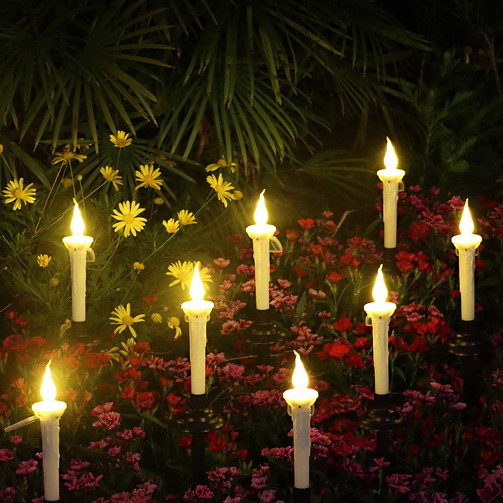 4x Solar Taper Candle Light Rechargeable Flickering Tapered Candlesticks Outdoor