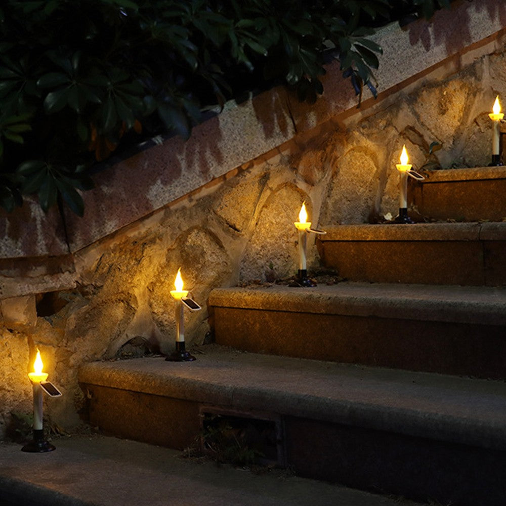 8x Solar Taper Candle Light Rechargeable Flickering Tapered Candlesticks Outdoor