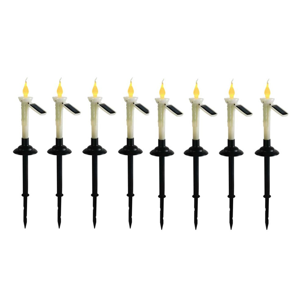 8x Solar Taper Candle Light Rechargeable Flickering Tapered Candlesticks Outdoor