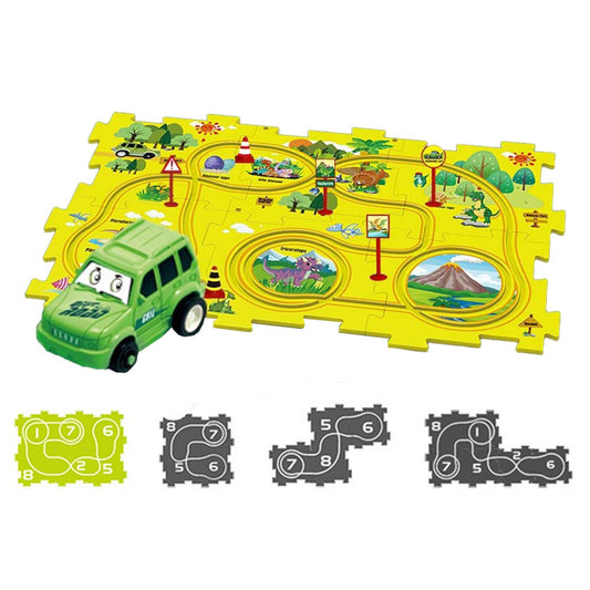 13-Piece Kids DIY Assembling Puzzle Rail Car Toy Set Electric Trolley Play Set - Dinosaurs Style