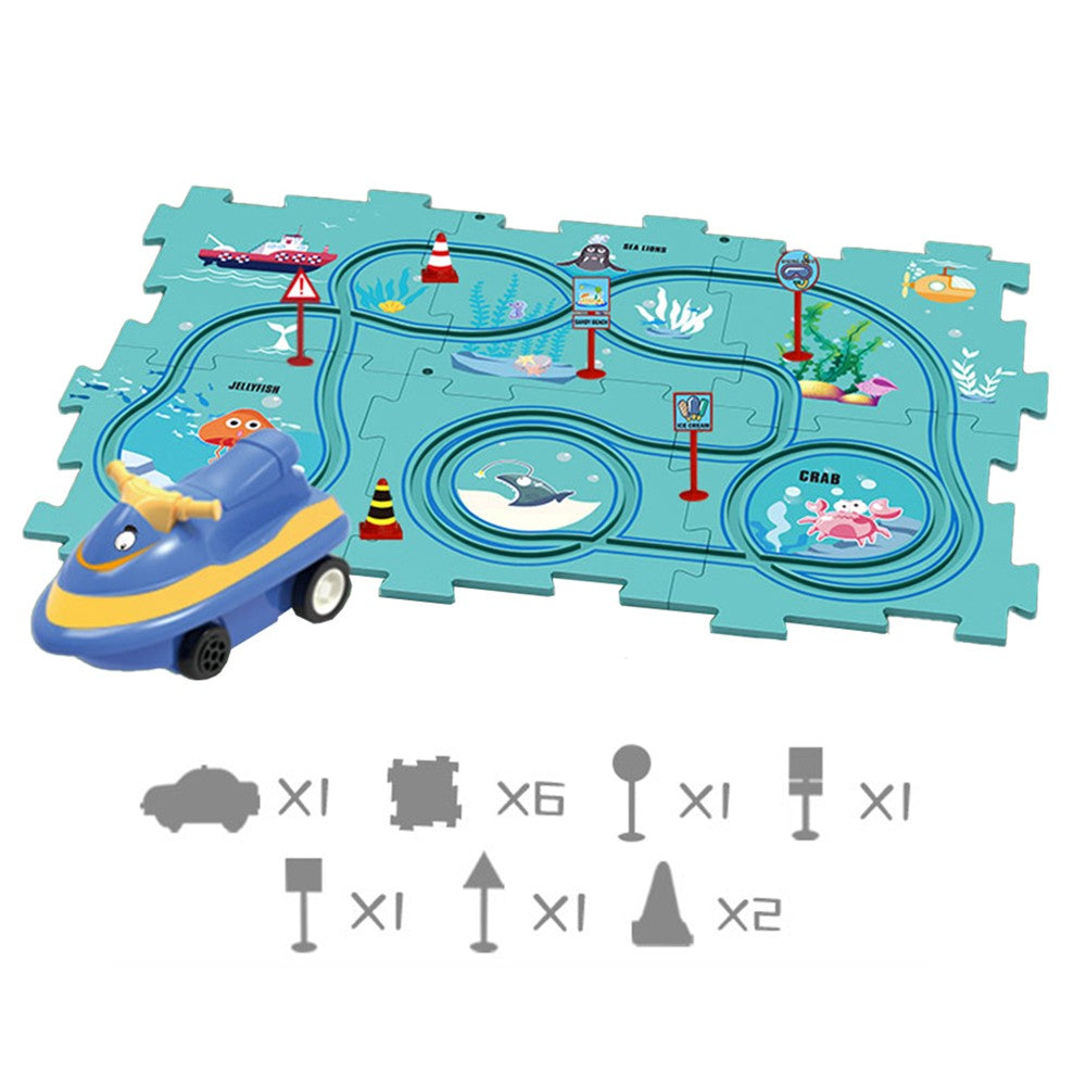 13-Piece Kids DIY Assembling Puzzle Rail Car Toy Set Electric Trolley Play Set - Ocean Style