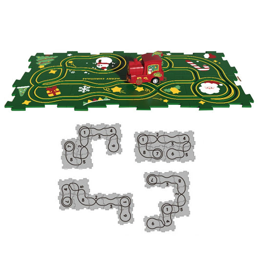 Kids Christmas DIY Assembling Puzzle Rail Car Toy Set - 8 Pieces Puzzle + 1 Toy Car