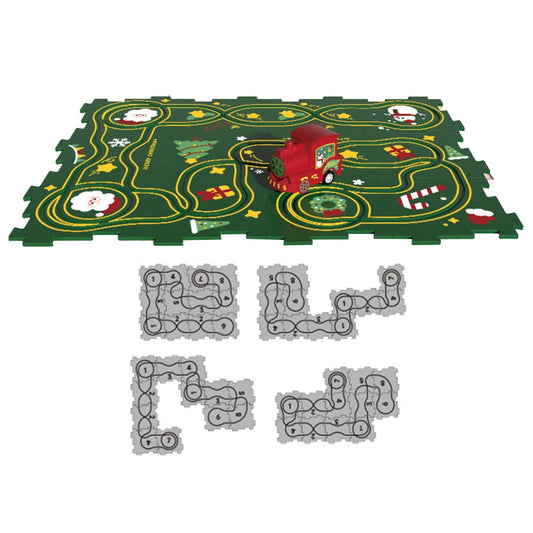 Kids Christmas DIY Assembling Puzzle Rail Car Toy Set - 12 Pieces Puzzle + 1 Toy Car