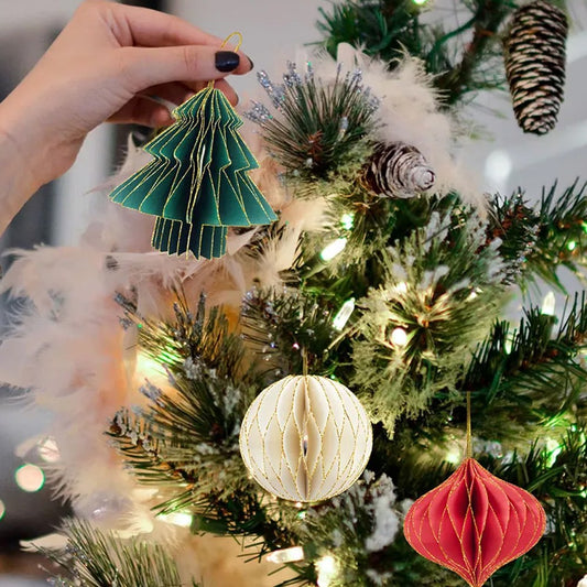 4 sets Christmas Tree Honeycomb Ball Hanging Pendant