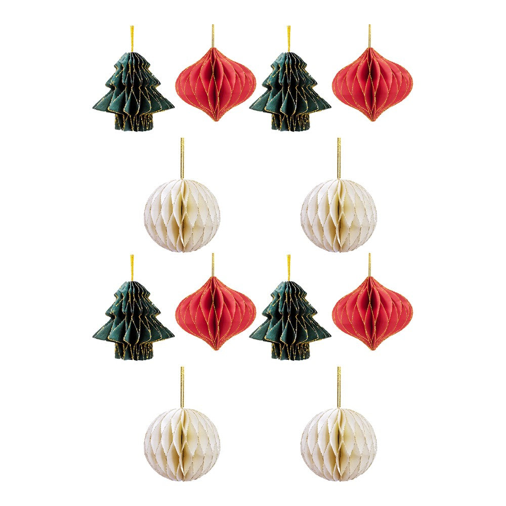 4 sets Christmas Tree Honeycomb Ball Hanging Pendant