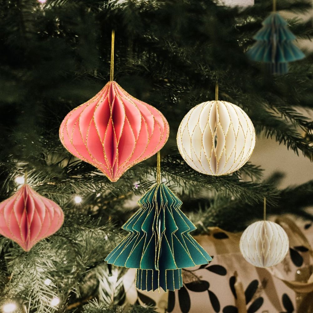 4 sets Christmas Tree Honeycomb Ball Hanging Pendant