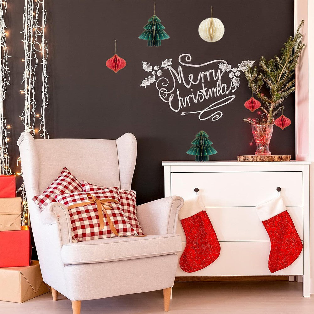 4 sets Christmas Tree Honeycomb Ball Hanging Pendant