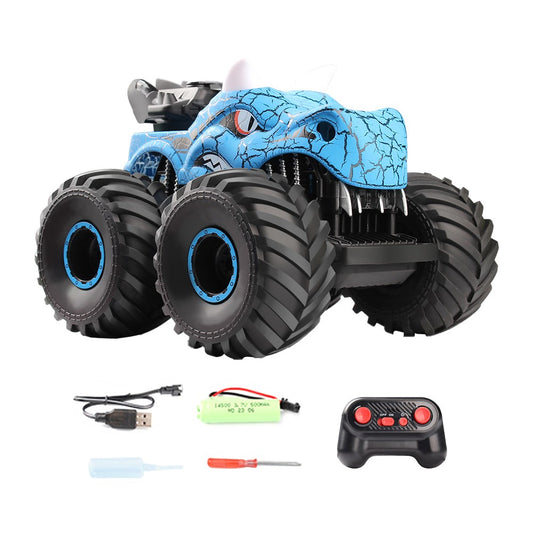 Dinosaur Toys RC Stunt Car 360 Degree Rolling Twister with Light Blue
