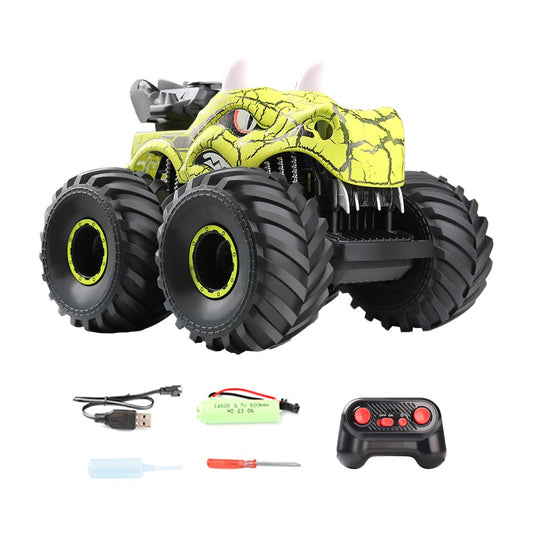 Dinosaur Toys RC Stunt Car 360 Degree Rolling Twister with Light Green