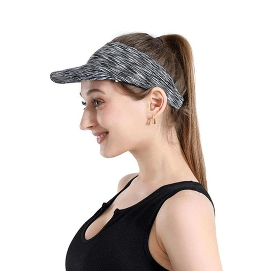 Women Sun Visor Cap Elastic Empty Top Sports Hat Beach Hat - Black