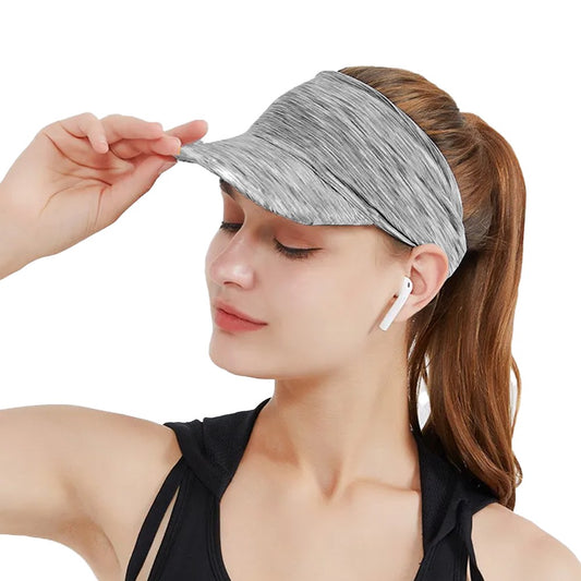Women Sun Visor Cap Elastic Empty Top Sports Hat Beach Hat - Grey