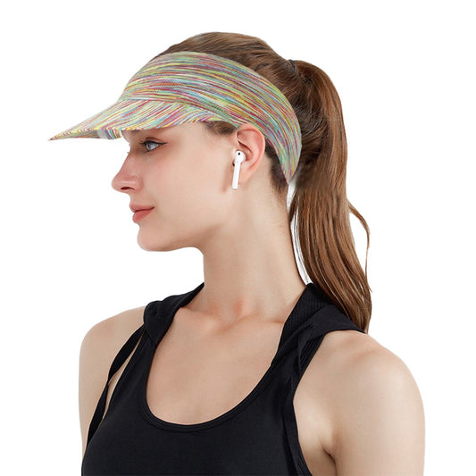 Women Sun Visor Cap Elastic Empty Top Sports Hat Beach Hat - Multicolor