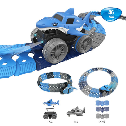 46Pcs Shark Racing Car Track Set Kids Light Up Shark Car Toy Flexible Changeable Track Toy
