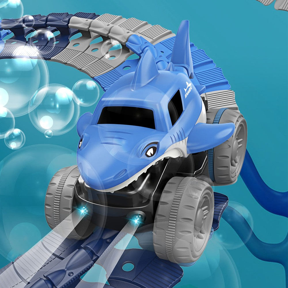 138Pcs Shark Racing Car Track Set Kids Light Up Shark Car Toy Flexible Changeable Track Toy