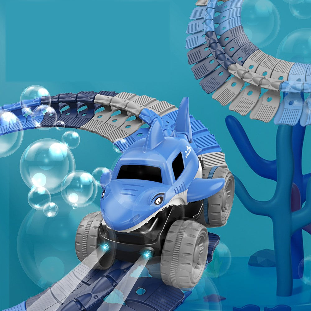 138Pcs Shark Racing Car Track Set Kids Light Up Shark Car Toy Flexible Changeable Track Toy