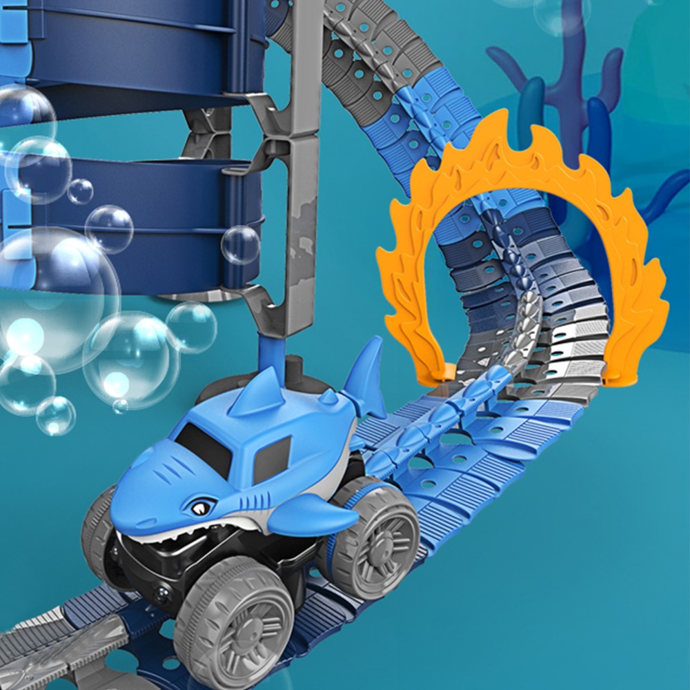 138Pcs Shark Racing Car Track Set Kids Light Up Shark Car Toy Flexible Changeable Track Toy