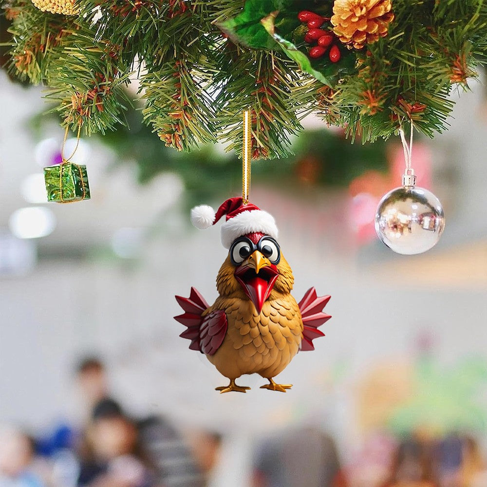 12Pcs Christmas Chicken Ornament Acrylic Rooster Pendant Xmas Tree Decoration
