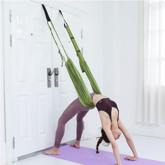 Leg Stretcher Strap with Door Anchor Backbend Training Belt Flexibility Trainer for Aerial Yoga Green