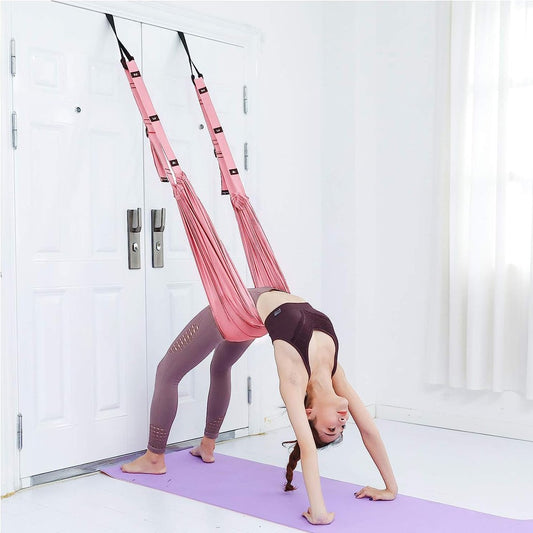 Leg Stretcher Strap with Door Anchor Backbend Training Belt Flexibility Trainer for Aerial Yoga Pink