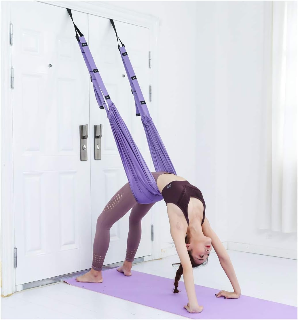 Leg Stretcher Strap with Door Anchor Backbend Training Belt Flexibility Trainer for Aerial Yoga Purple