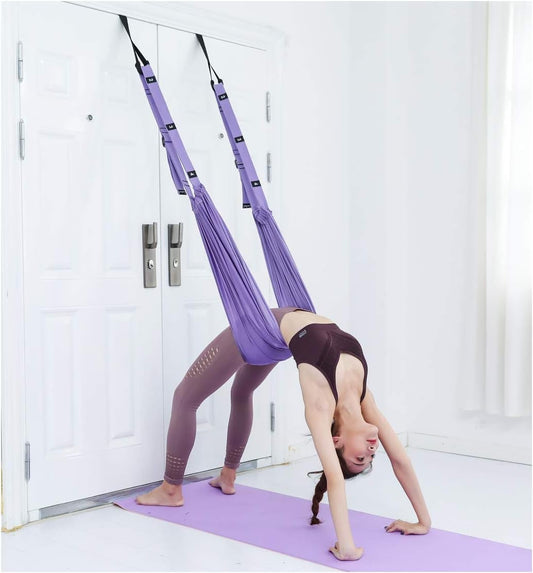 Leg Stretcher Strap with Door Anchor Backbend Training Belt Flexibility Trainer for Aerial Yoga Purple