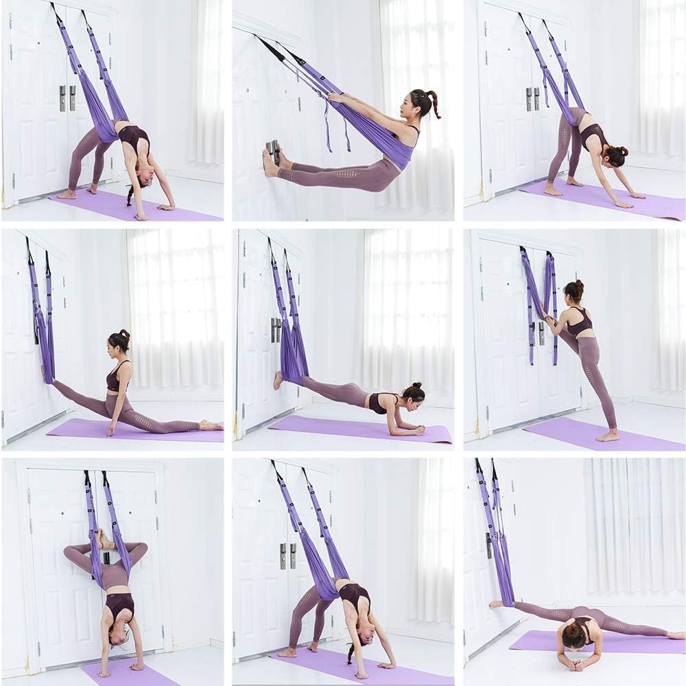Leg Stretcher Strap with Door Anchor Backbend Training Belt Flexibility Trainer for Aerial Yoga Purple