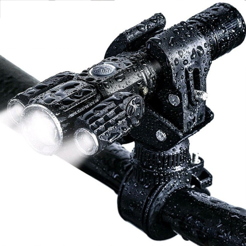 2Pcs 3-head USB Rechargeable Bike Headlight with Bracket for Night Cycling