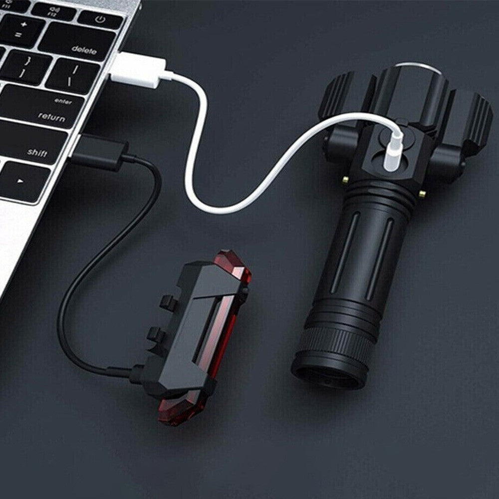 2Pcs 3-head USB Rechargeable Bike Headlight with Bracket for Night Cycling