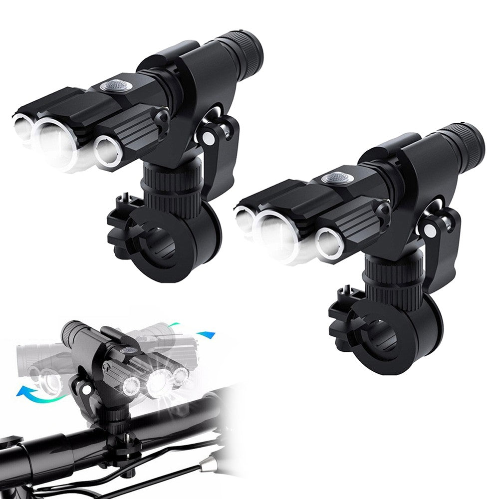 2Pcs 3-head USB Rechargeable Bike Headlight with Bracket for Night Cycling