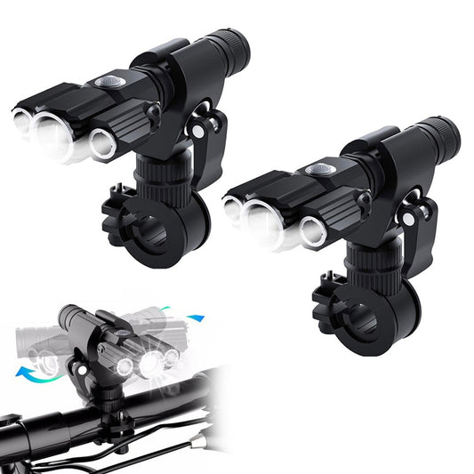 2Pcs 3-head USB Rechargeable Bike Headlight with Bracket for Night Cycling
