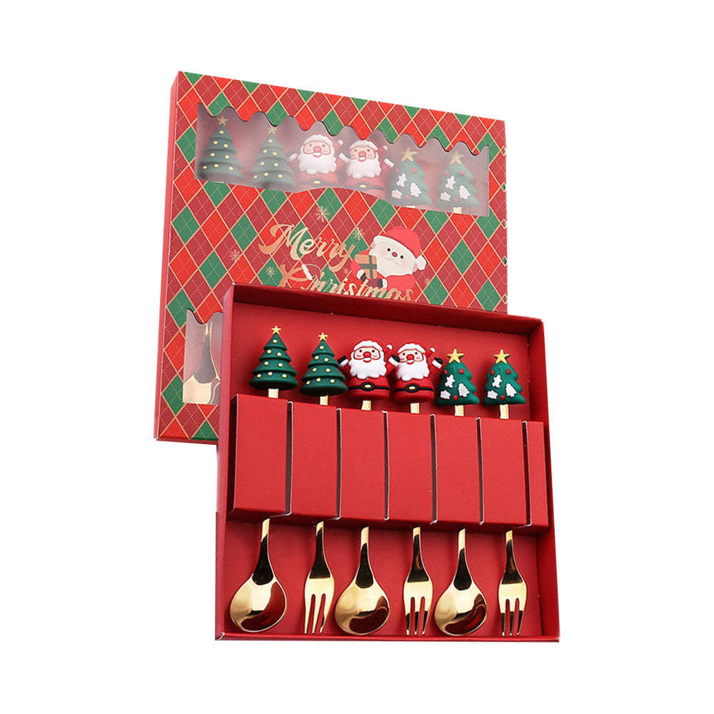 6 X Christmas Stainless Steel Spoons Forks Xmas Spoon Cake Dessert Forks Style1