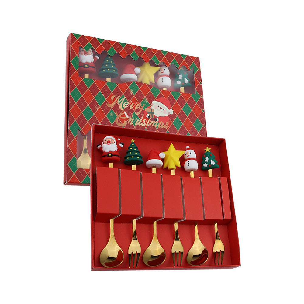 6 X Christmas Stainless Steel Spoons Forks Xmas Spoon Cake Dessert Forks Style3