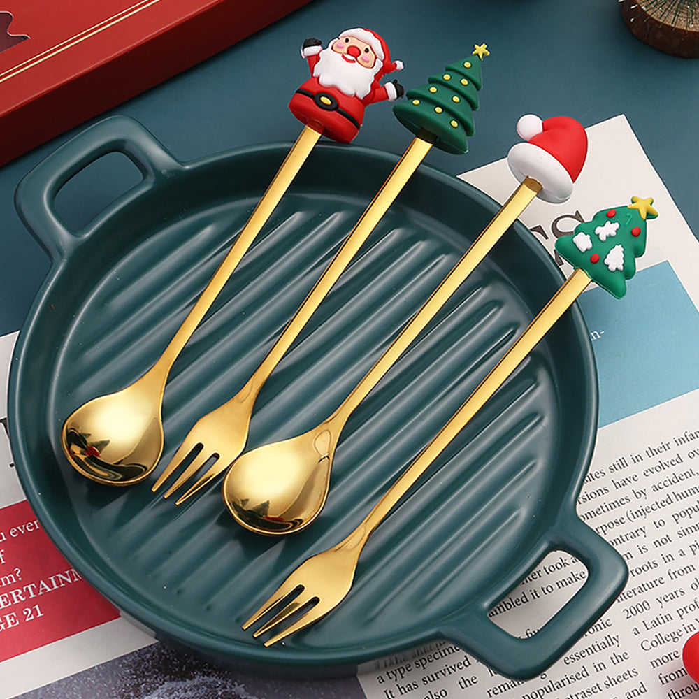 6 X Christmas Stainless Steel Spoons Forks Xmas Spoon Cake Dessert Forks Style3