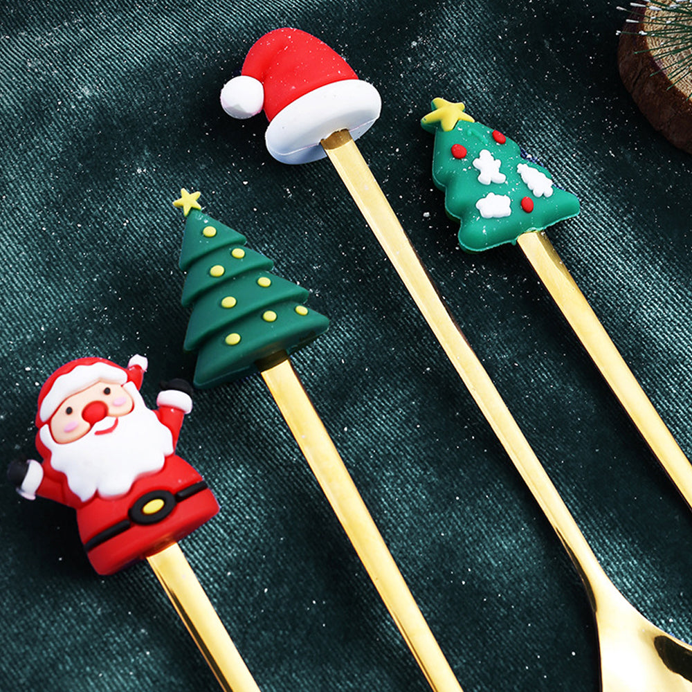 6 X Christmas Stainless Steel Spoons Forks Xmas Spoon Cake Dessert Forks Style3