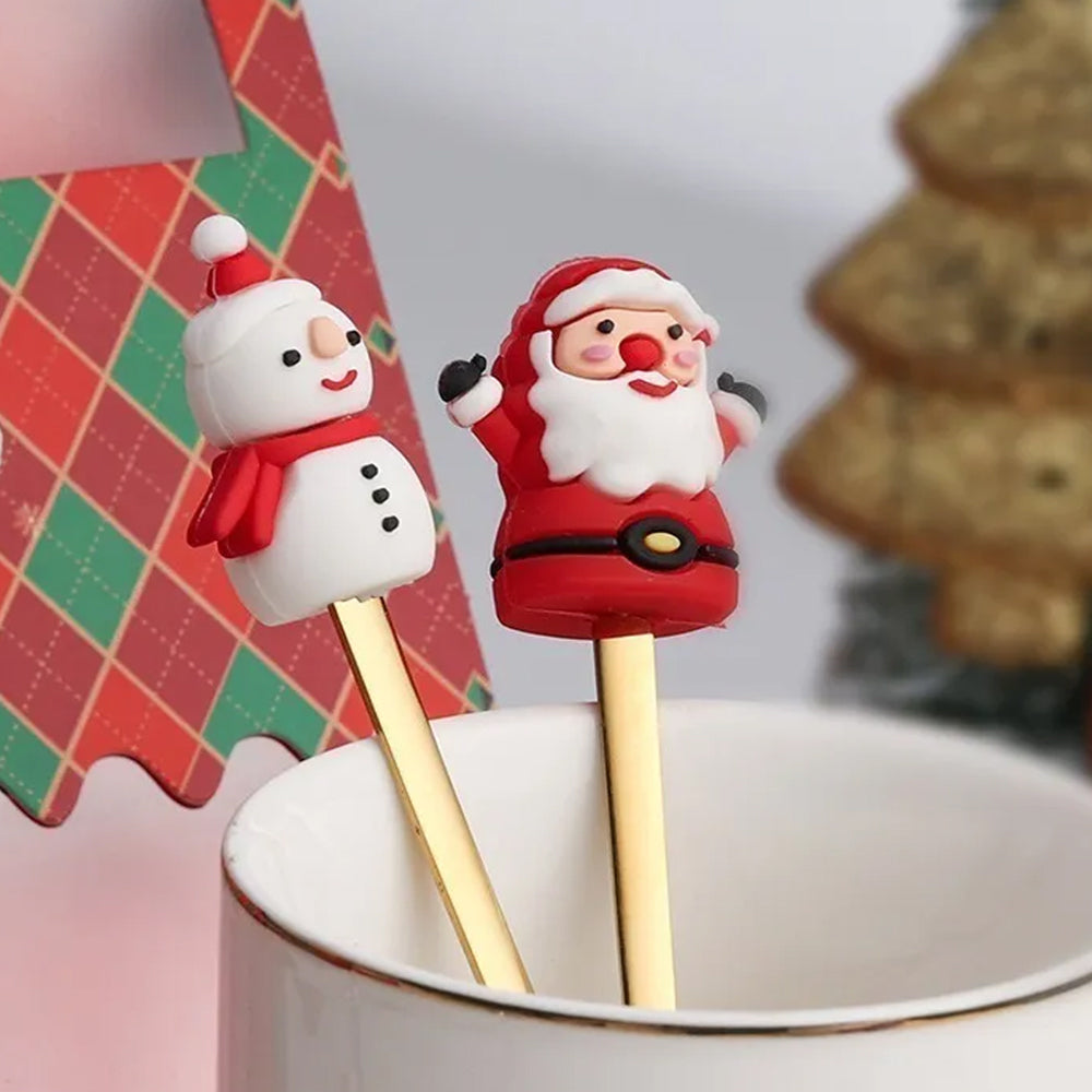 6 X Christmas Stainless Steel Spoons Forks Xmas Spoon Cake Dessert Forks Style3