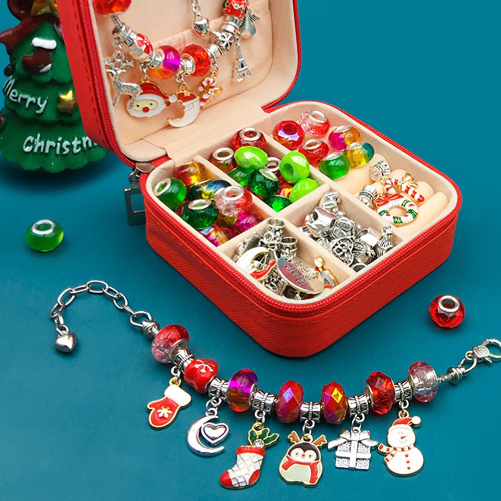66Pcs DIY Bracelet Necklace Making Kit Christmas Jewelry Charms Set with Jewelry Box - Silver