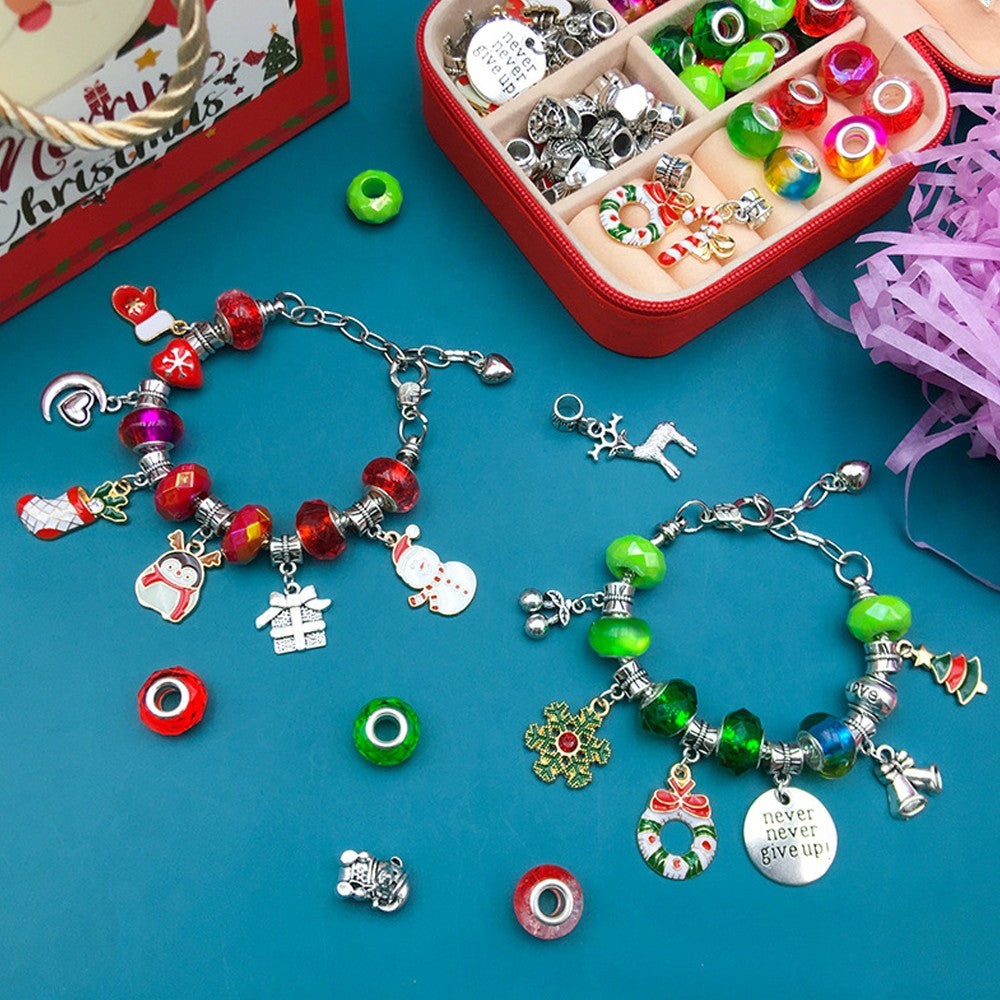 66Pcs DIY Bracelet Necklace Making Kit Christmas Jewelry Charms Set with Jewelry Box - Silver