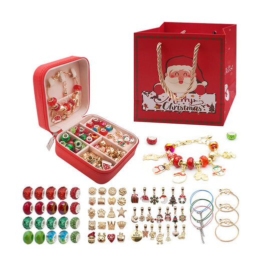 66Pcs DIY Bracelet Necklace Making Kit Christmas Jewelry Charms Set with Jewelry Box - Gold