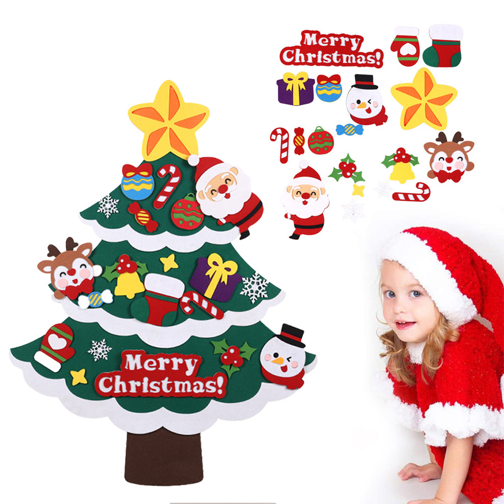 2 X Reusable DIY Felt Christmas Tree Set with Removable Ornament Xmas Decoration