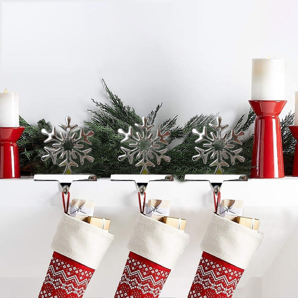 Snowflake Christmas Stocking Holders Metal Mantel Stocking Hangers