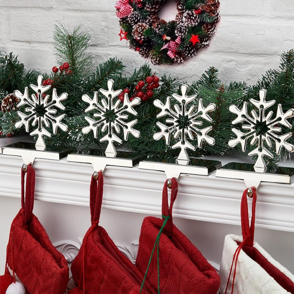 Snowflake Christmas Stocking Holders Metal Mantel Stocking Hangers