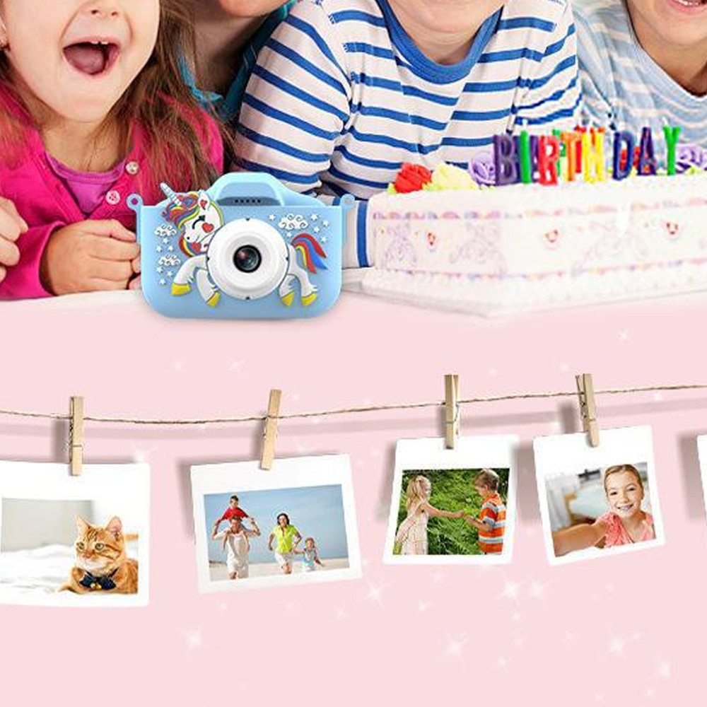 Blue 1080P HD Kids Digital Camera Unicorn Camera Toy with 32G Memory Card